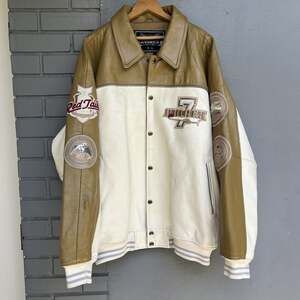Vintage Avirex Red Tails Tuskegee Airmen Leather Varsity Jacket Tan White 3XL